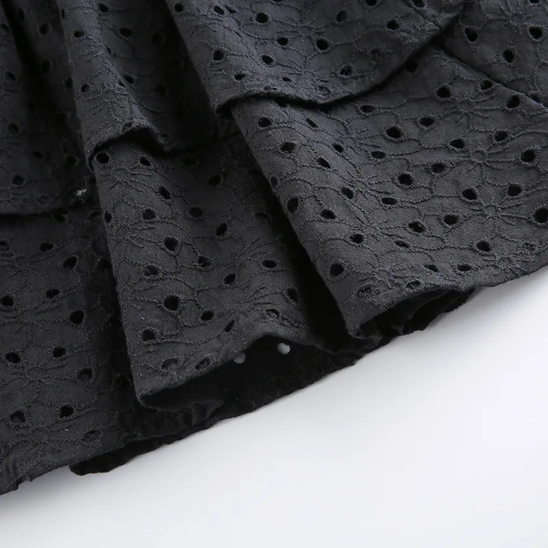 V Neck Ruffles Pleated Women's Dress Puff Sleeve Chic Black Summer Party Mini Dresses Hollow Out Vintage Corset Vestidos Ladies