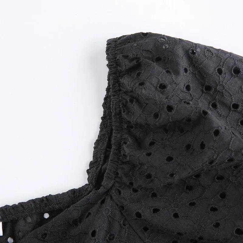 V Neck Ruffles Pleated Women's Dress Puff Sleeve Chic Black Summer Party Mini Dresses Hollow Out Vintage Corset Vestidos Ladies