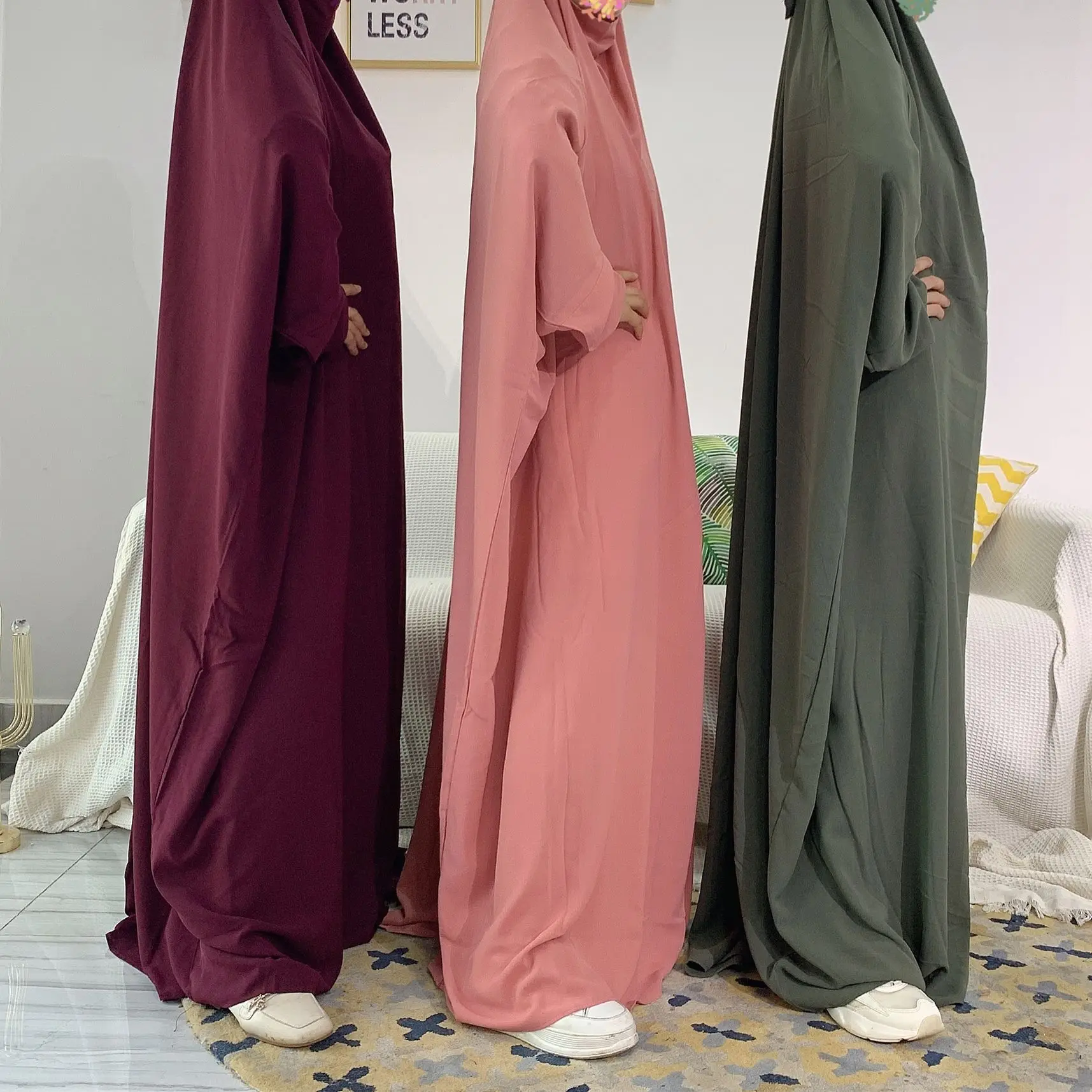 Hijabi Jilbab One-Piece Muslim Women Prayer Abaya Dress, Ramadan Eid Dubai Turkish Modest Islamic Clothing Hajj Overhead Abayas