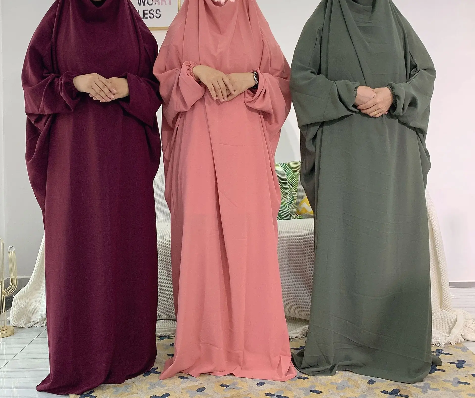 Hijabi Jilbab One-Piece Muslim Women Prayer Abaya Dress, Ramadan Eid Dubai Turkish Modest Islamic Clothing Hajj Overhead Abayas
