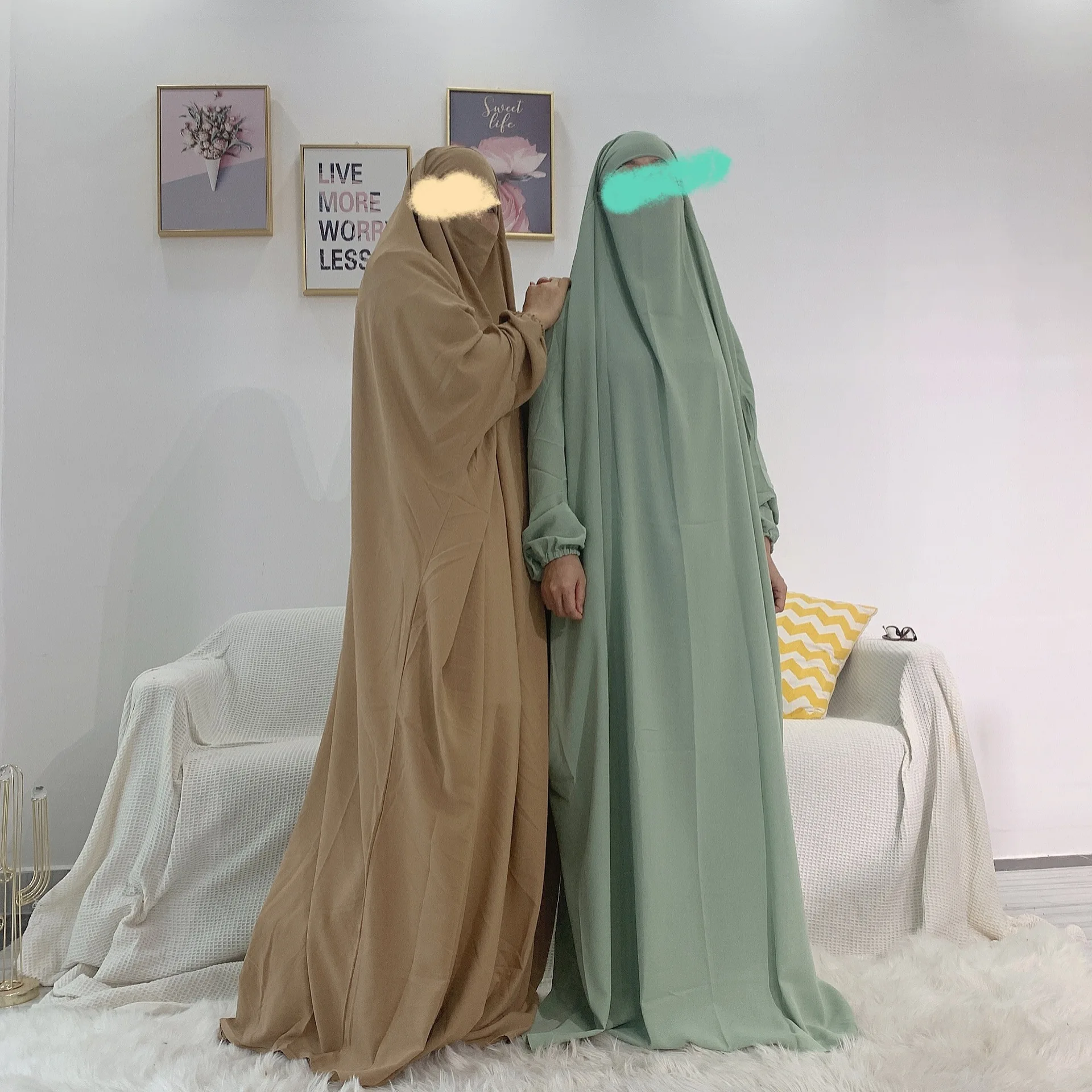 Hijabi Jilbab One-Piece Muslim Women Prayer Abaya Dress, Ramadan Eid Dubai Turkish Modest Islamic Clothing Hajj Overhead Abayas
