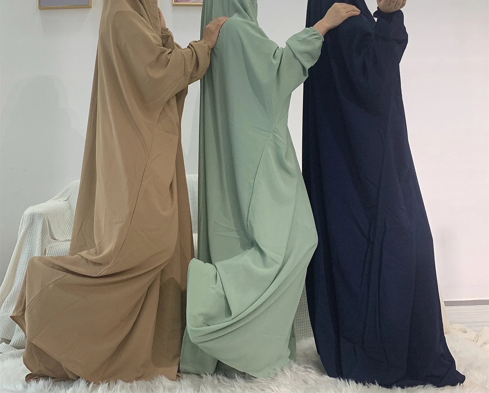 Hijabi Jilbab One-Piece Muslim Women Prayer Abaya Dress, Ramadan Eid Dubai Turkish Modest Islamic Clothing Hajj Overhead Abayas
