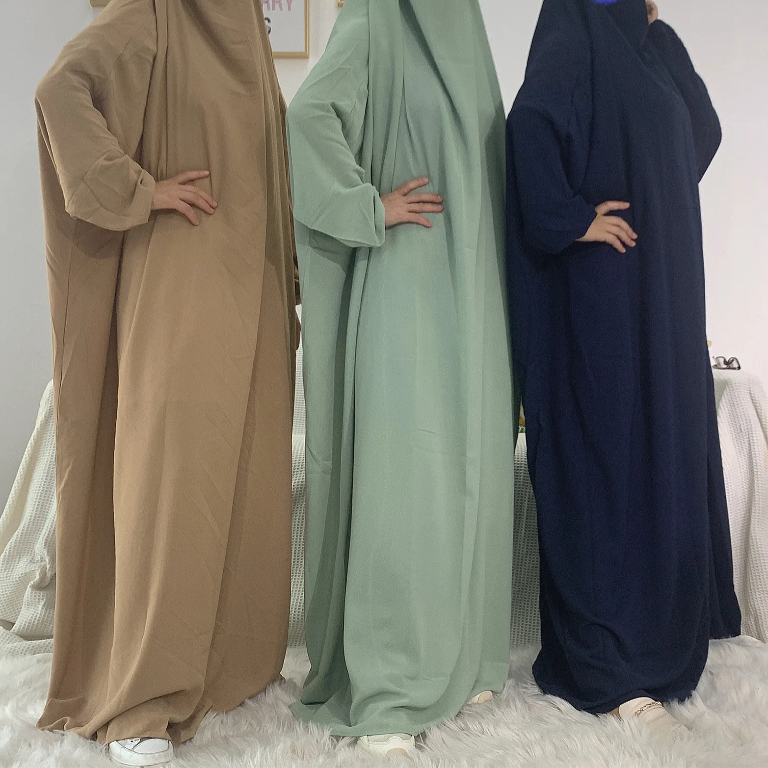 Hijabi Jilbab One-Piece Muslim Women Prayer Abaya Dress, Ramadan Eid Dubai Turkish Modest Islamic Clothing Hajj Overhead Abayas