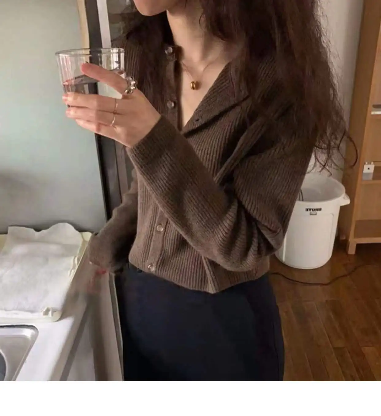 Fashion cashmere knit cardigan women spring and autumn new round collar Korean sweater loose short jacket sweater coat