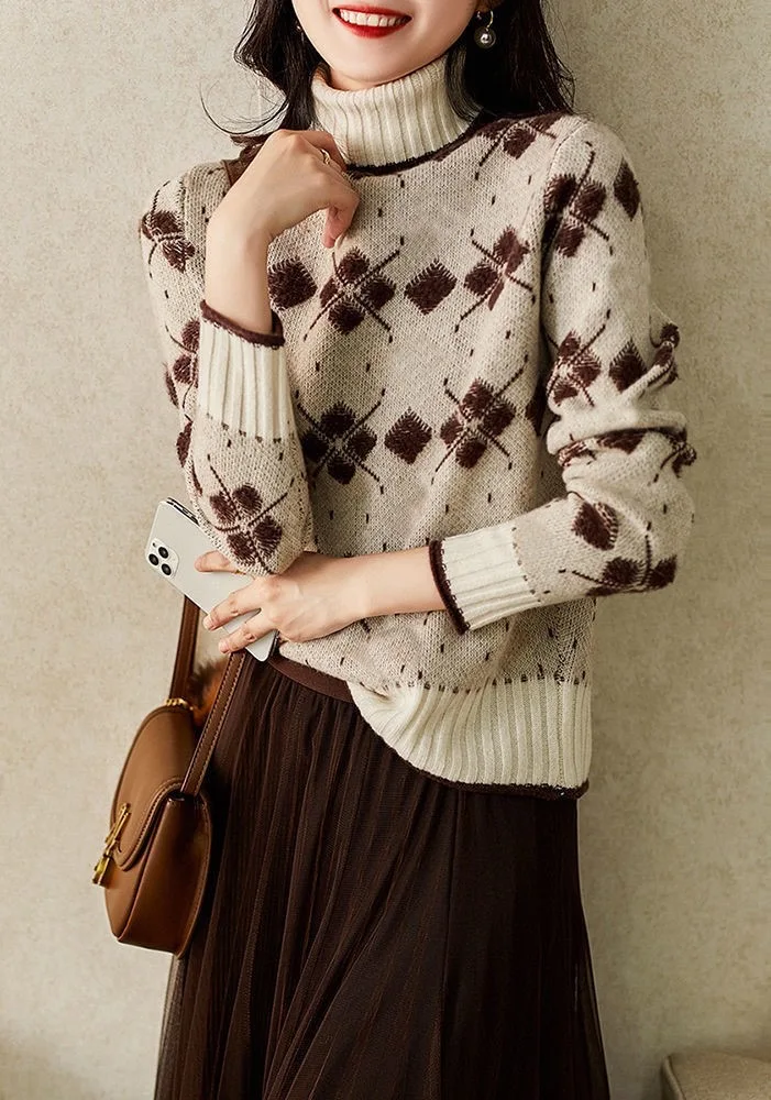 Delicate jacquard knit women's 2021 winter new loose turtleneck temperament versatile warm sweater loose