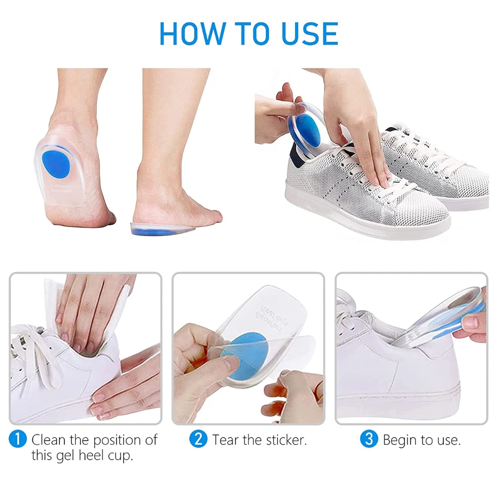 Soft Silicone Gel Insoles for Heel Spurs Pain Relief Foot Cushion Foot Massager Care Heel Cups Shoe Pads Height Increase Insoles