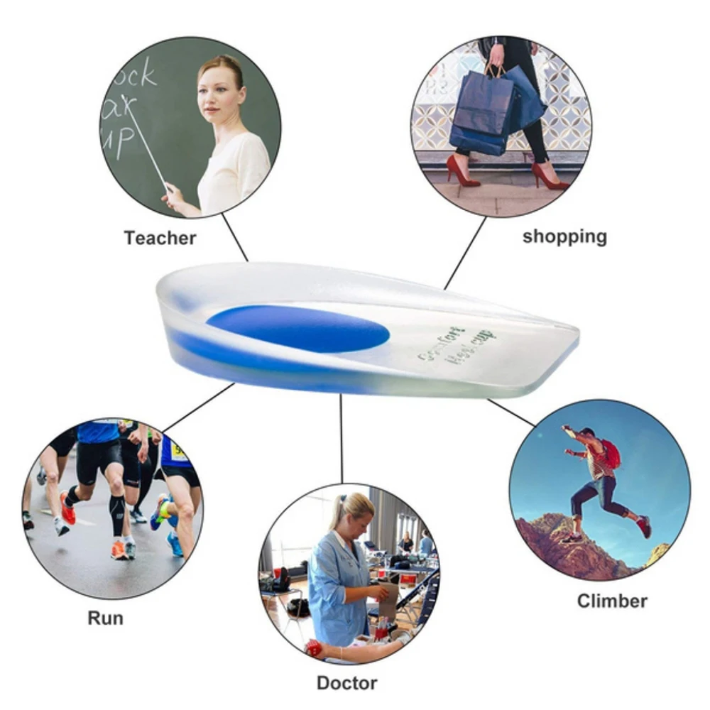 Soft Silicone Gel Insoles for Heel Spurs Pain Relief Foot Cushion Foot Massager Care Heel Cups Shoe Pads Height Increase Insoles