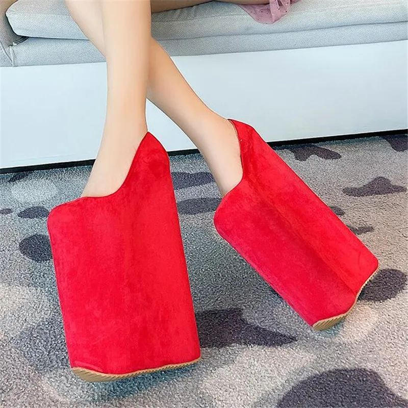SDTRFT Ultra High-Heeled 30cm Wedges College Girl Diamond Pumps 20cm Platform Women Round Toe Lace Cosplay Lolita Sweet Shoes