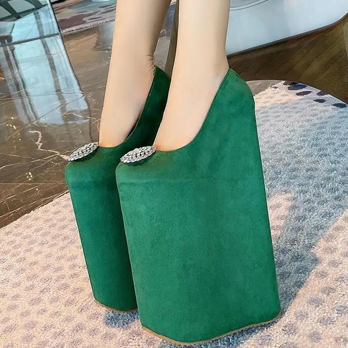 SDTRFT Ultra High-Heeled 30cm Wedges College Girl Diamond Pumps 20cm Platform Women Round Toe Lace Cosplay Lolita Sweet Shoes