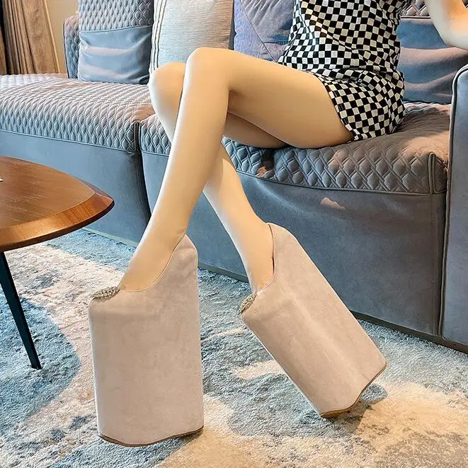 SDTRFT Ultra High-Heeled 30cm Wedges College Girl Diamond Pumps 20cm Platform Women Round Toe Lace Cosplay Lolita Sweet Shoes
