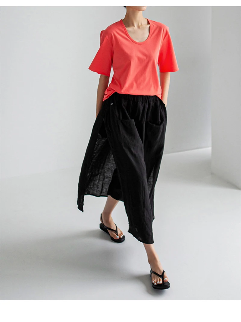 100% Linen Long Skirts For Women Fashion 2026 Solid High Waist Side Spilt Harajuku Pants Skirt Jupe Longue Femme