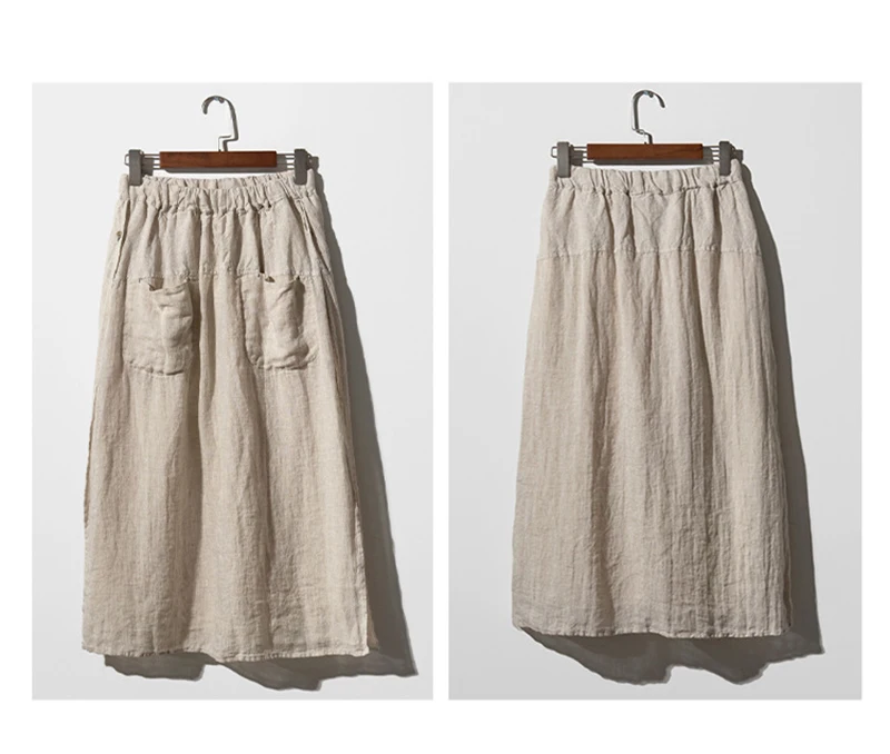 100% Linen Long Skirts For Women Fashion 2026 Solid High Waist Side Spilt Harajuku Pants Skirt Jupe Longue Femme