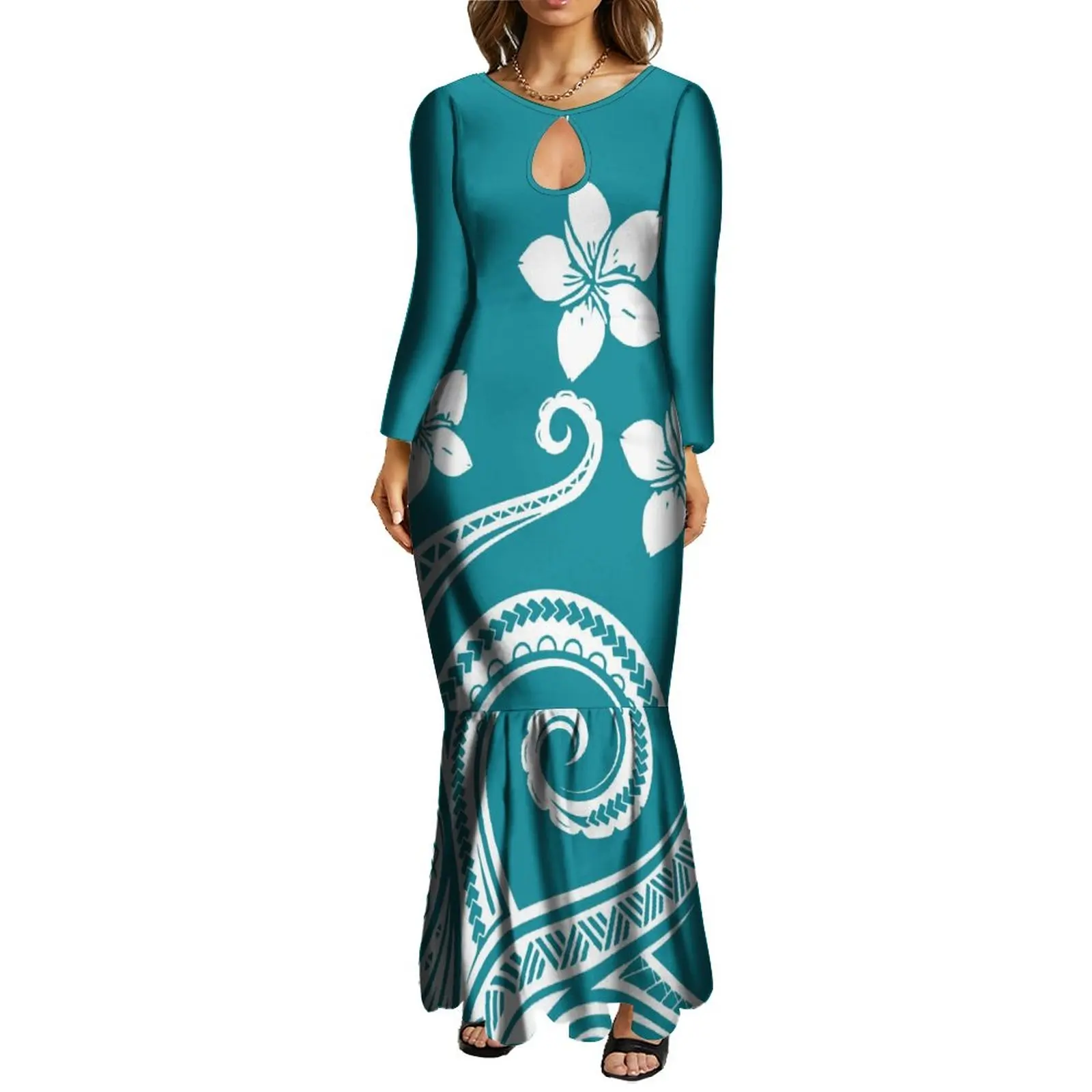 New Maxi Bodycon Fishtail Mermaid Dresses Wholesale Price Polynesian Tribal Ethnic Style Ladies Long Evening Dresses