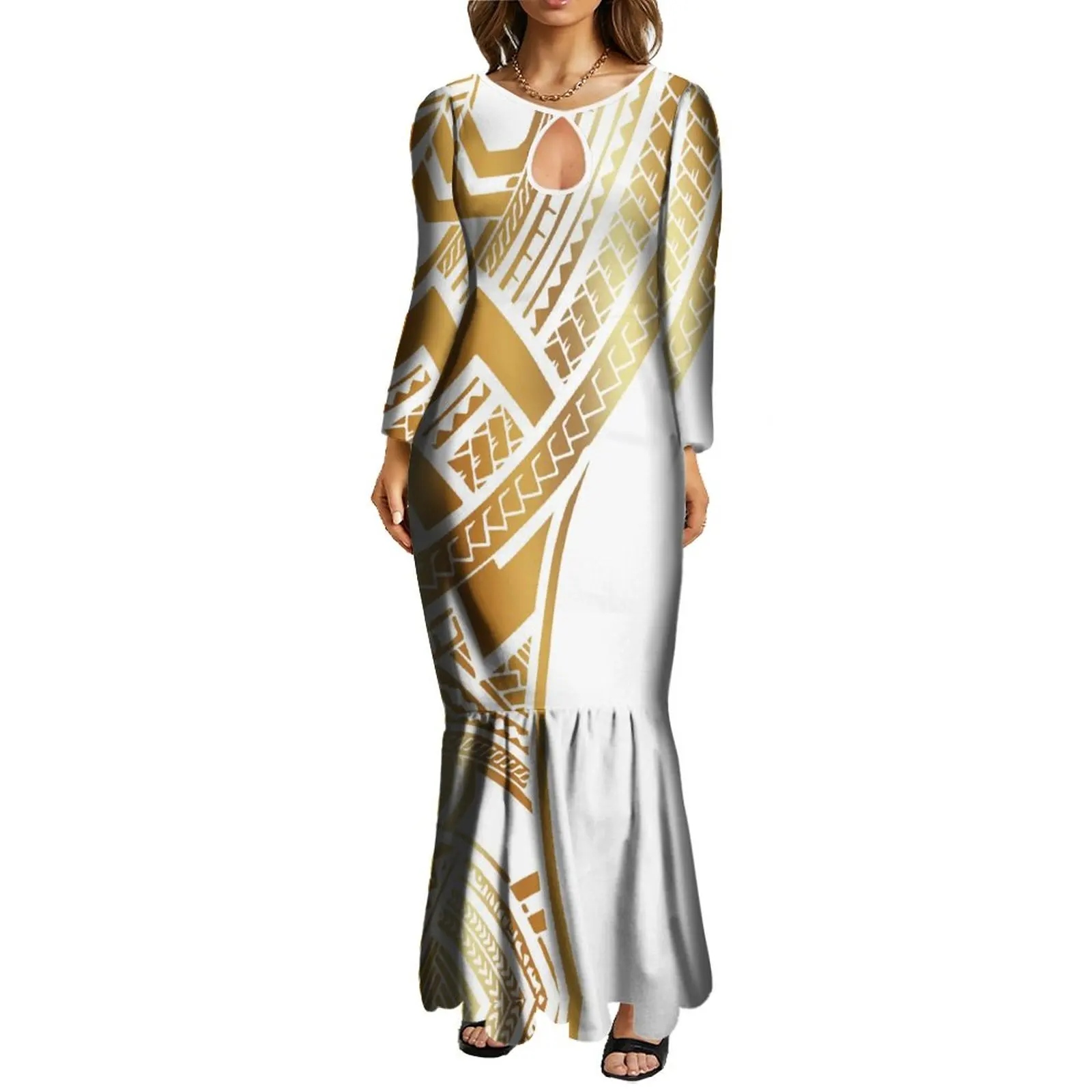 New Maxi Bodycon Fishtail Mermaid Dresses Wholesale Price Polynesian Tribal Ethnic Style Ladies Long Evening Dresses