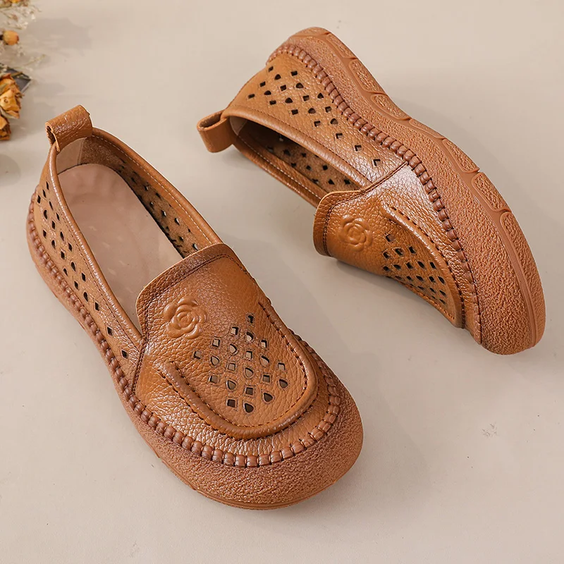Designer Patches Ballet Flats Woman Luxury Vintage Shoes Big Size 42 Women's Genuine Leather Driver Moccasin Mom Rainbow Loafers