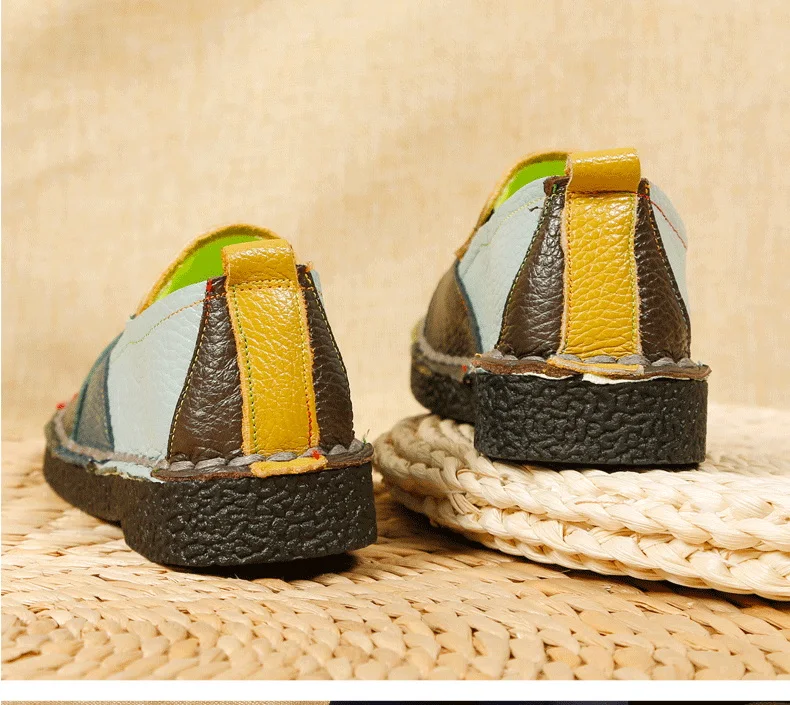 Designer Patches Ballet Flats Woman Luxury Vintage Shoes Big Size 42 Women's Genuine Leather Driver Moccasin Mom Rainbow Loafers