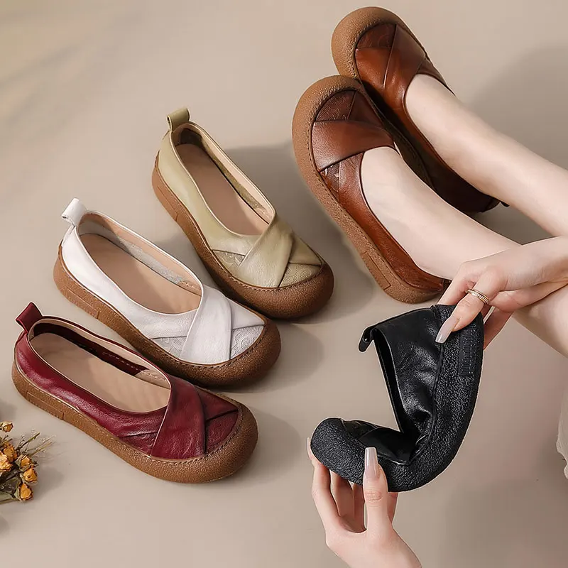 Designer Patches Ballet Flats Woman Luxury Vintage Shoes Big Size 42 Women's Genuine Leather Driver Moccasin Mom Rainbow Loafers