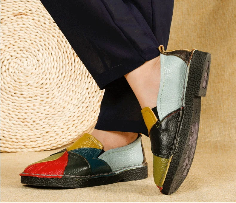 Designer Patches Ballet Flats Woman Luxury Vintage Shoes Big Size 42 Women's Genuine Leather Driver Moccasin Mom Rainbow Loafers