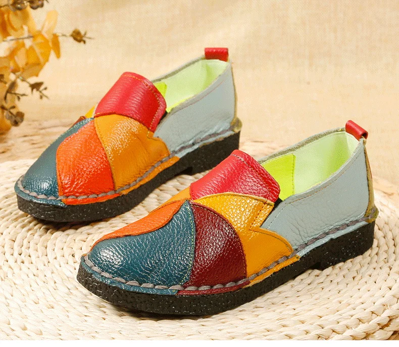 Designer Patches Ballet Flats Woman Luxury Vintage Shoes Big Size 42 Women's Genuine Leather Driver Moccasin Mom Rainbow Loafers