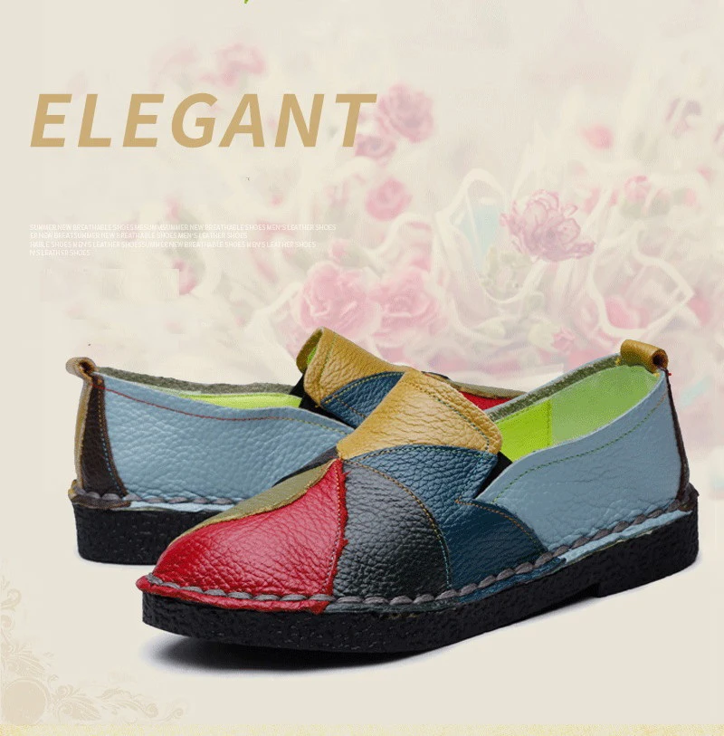 Designer Patches Ballet Flats Woman Luxury Vintage Shoes Big Size 42 Women's Genuine Leather Driver Moccasin Mom Rainbow Loafers
