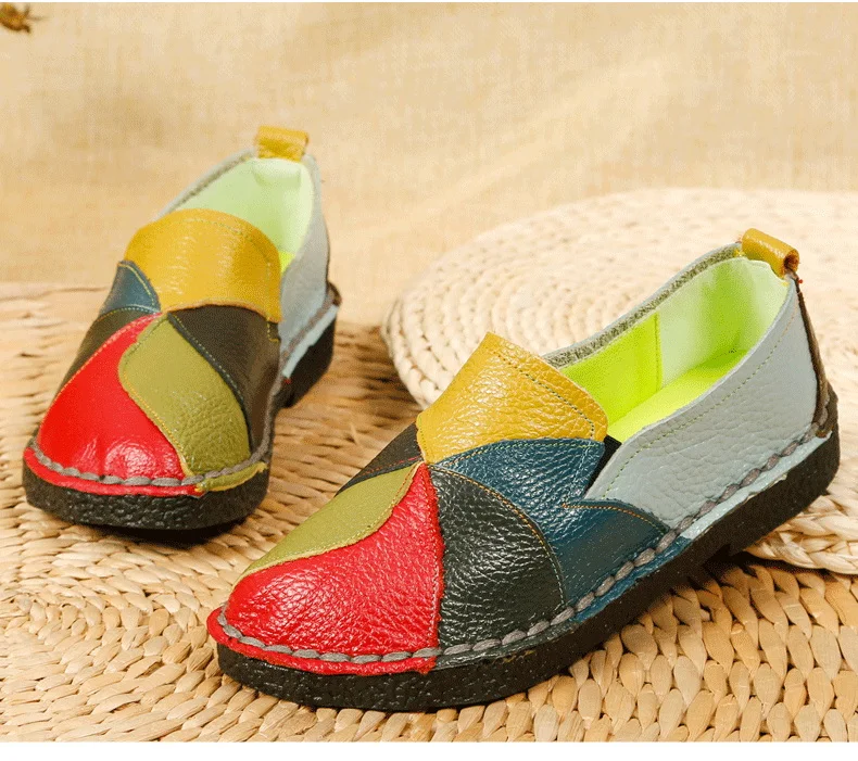 Designer Patches Ballet Flats Woman Luxury Vintage Shoes Big Size 42 Women's Genuine Leather Driver Moccasin Mom Rainbow Loafers