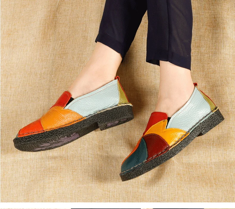 Designer Patches Ballet Flats Woman Luxury Vintage Shoes Big Size 42 Women's Genuine Leather Driver Moccasin Mom Rainbow Loafers