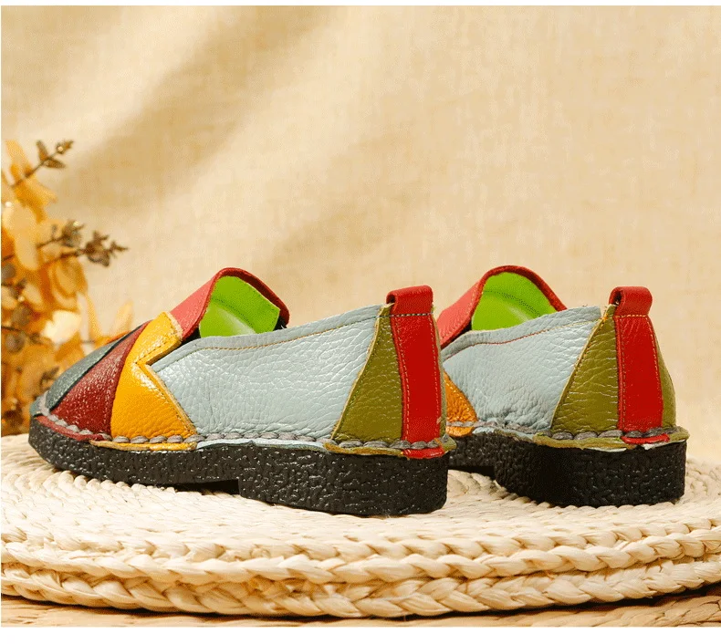 Designer Patches Ballet Flats Woman Luxury Vintage Shoes Big Size 42 Women's Genuine Leather Driver Moccasin Mom Rainbow Loafers