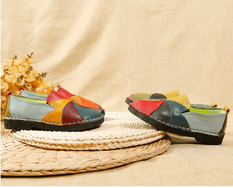 Designer Patches Ballet Flats Woman Luxury Vintage Shoes Big Size 42 Women's Genuine Leather Driver Moccasin Mom Rainbow Loafers