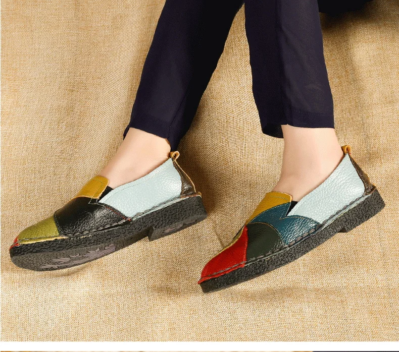 Designer Patches Ballet Flats Woman Luxury Vintage Shoes Big Size 42 Women's Genuine Leather Driver Moccasin Mom Rainbow Loafers