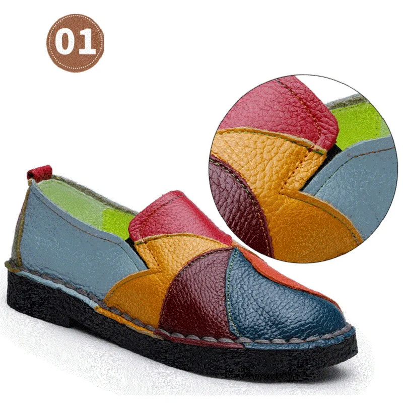 Designer Patches Ballet Flats Woman Luxury Vintage Shoes Big Size 42 Women's Genuine Leather Driver Moccasin Mom Rainbow Loafers
