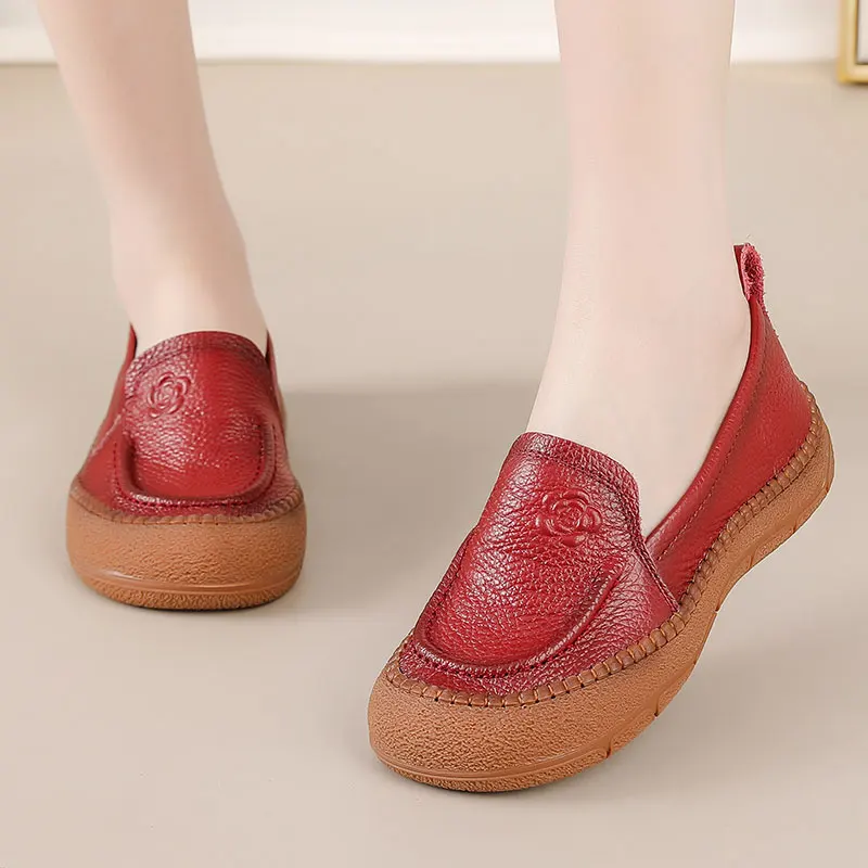Designer Patches Ballet Flats Woman Luxury Vintage Shoes Big Size 42 Women's Genuine Leather Driver Moccasin Mom Rainbow Loafers