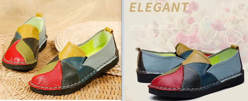 Designer Patches Ballet Flats Woman Luxury Vintage Shoes Big Size 42 Women's Genuine Leather Driver Moccasin Mom Rainbow Loafers