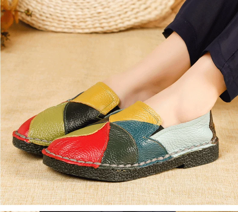 Designer Patches Ballet Flats Woman Luxury Vintage Shoes Big Size 42 Women's Genuine Leather Driver Moccasin Mom Rainbow Loafers