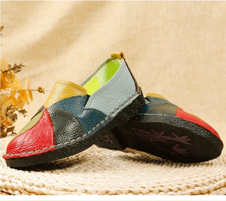 Designer Patches Ballet Flats Woman Luxury Vintage Shoes Big Size 42 Women's Genuine Leather Driver Moccasin Mom Rainbow Loafers