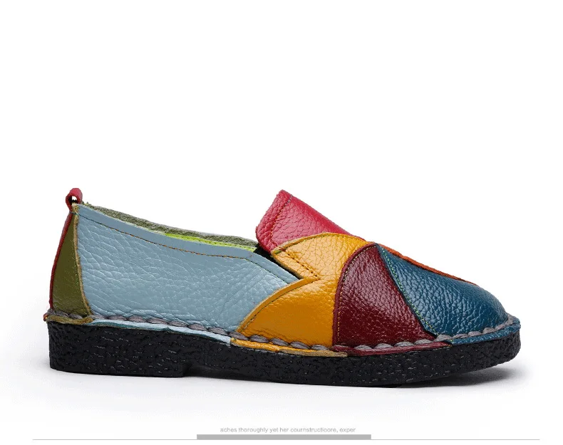 Designer Patches Ballet Flats Woman Luxury Vintage Shoes Big Size 42 Women's Genuine Leather Driver Moccasin Mom Rainbow Loafers