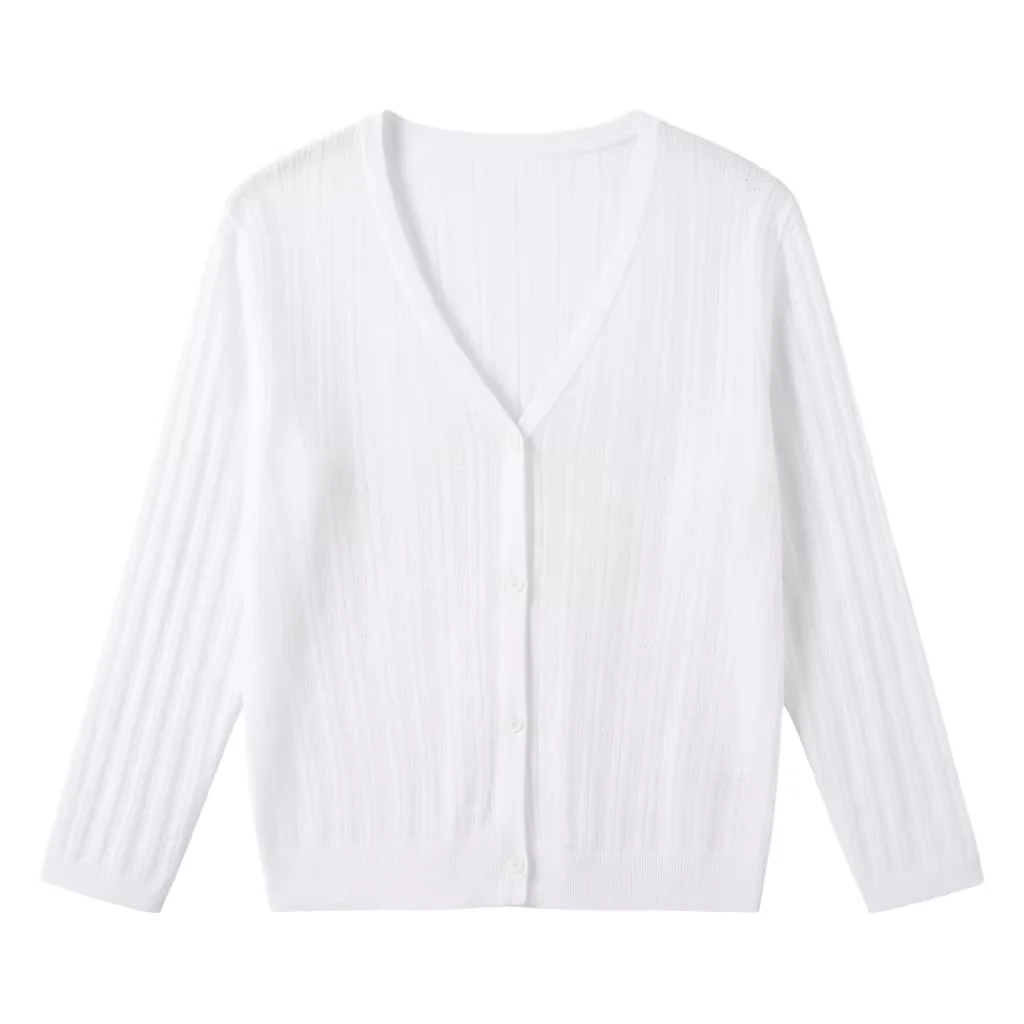 Summer Cardigan Women V-neck Female Korean Fashion Style Long Sleeve Top Cropped Girls Knitted Ladies Sweaters Women's Coat Cute
