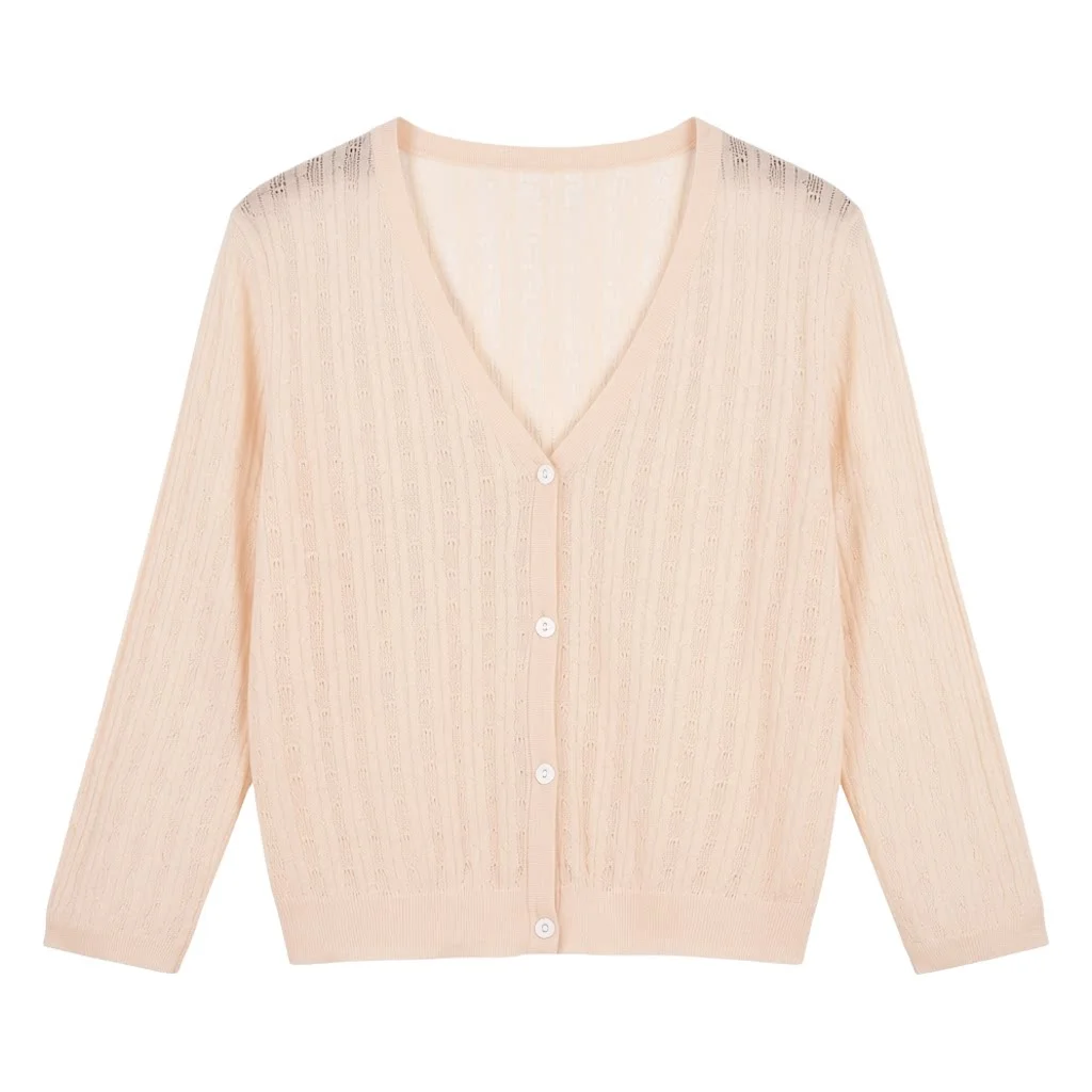 Summer Cardigan Women V-neck Female Korean Fashion Style Long Sleeve Top Cropped Girls Knitted Ladies Sweaters Women's Coat Cute