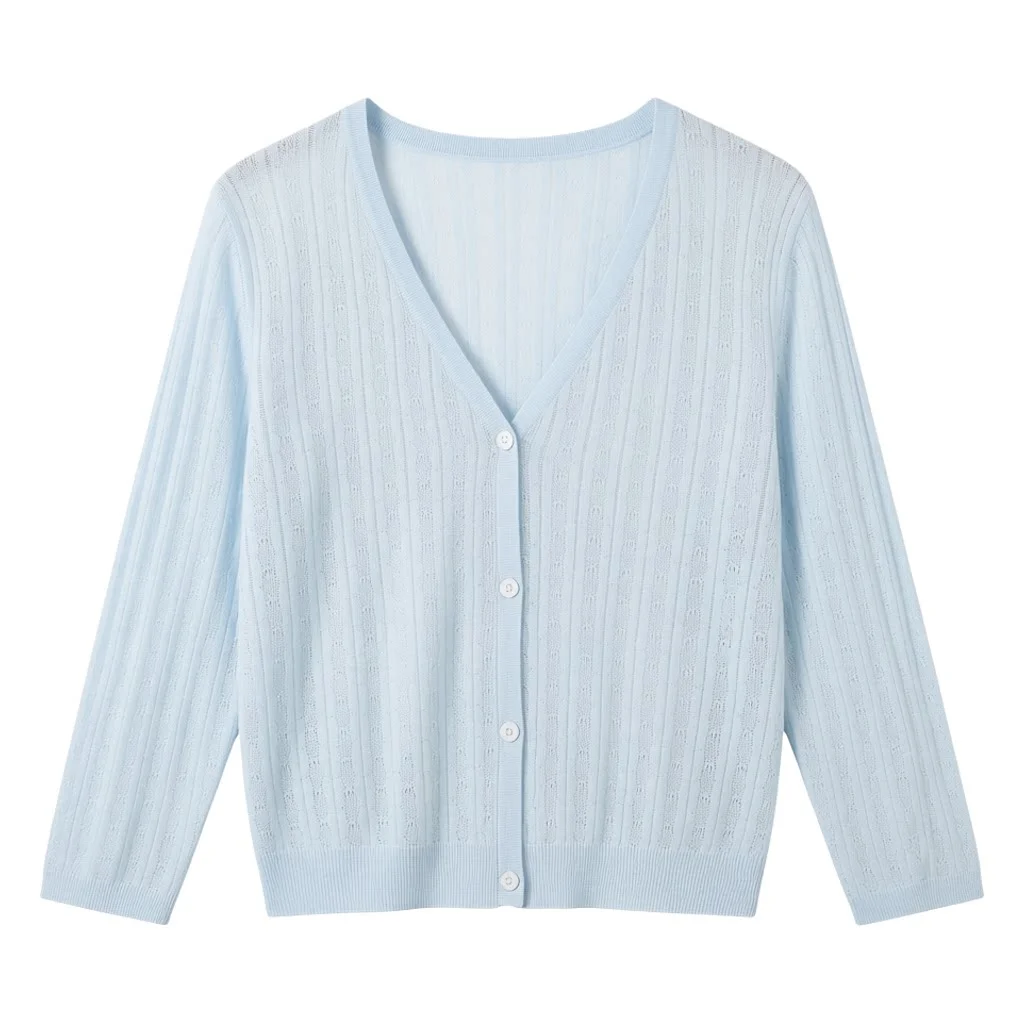 Summer Cardigan Women V-neck Female Korean Fashion Style Long Sleeve Top Cropped Girls Knitted Ladies Sweaters Women's Coat Cute