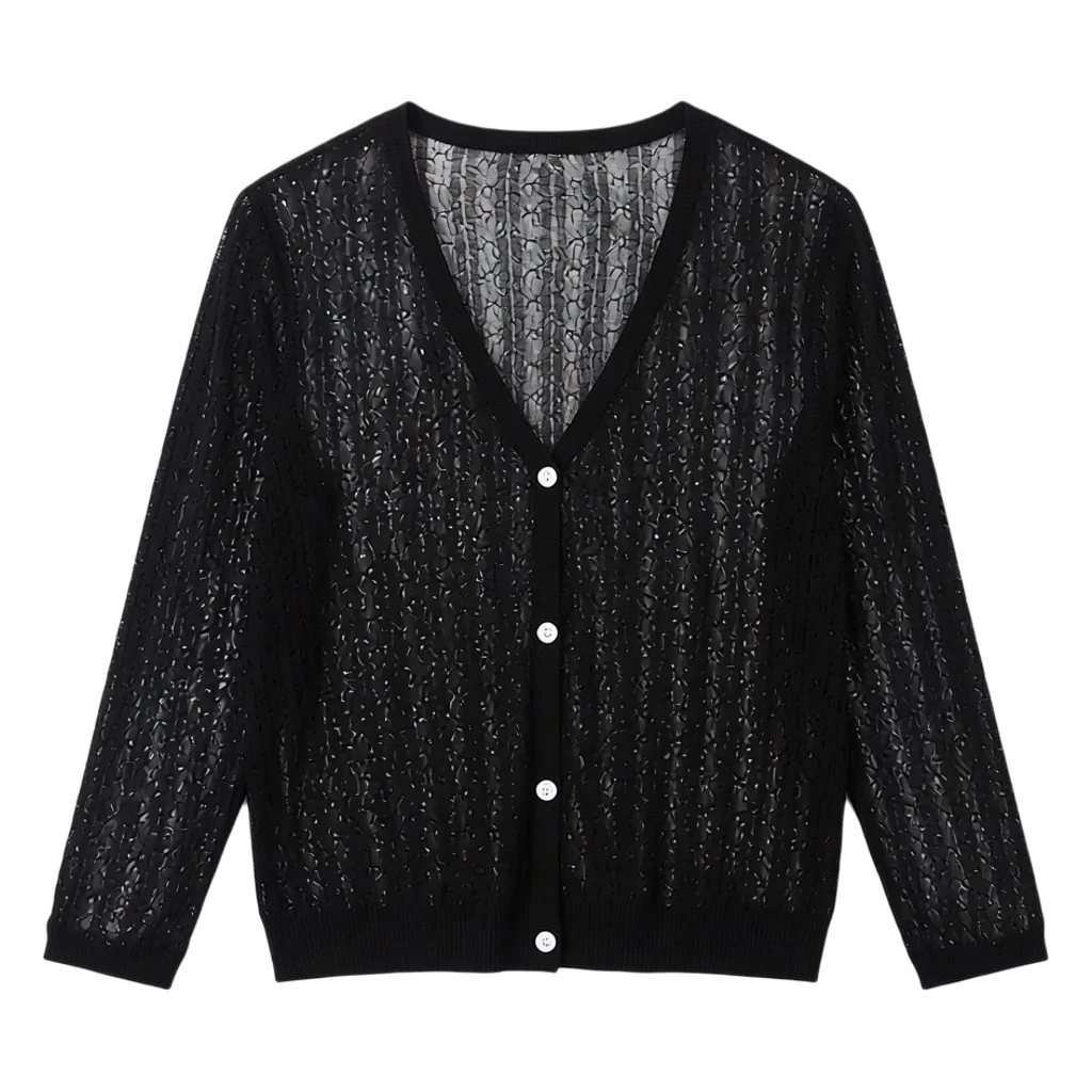 Summer Cardigan Women V-neck Female Korean Fashion Style Long Sleeve Top Cropped Girls Knitted Ladies Sweaters Women's Coat Cute
