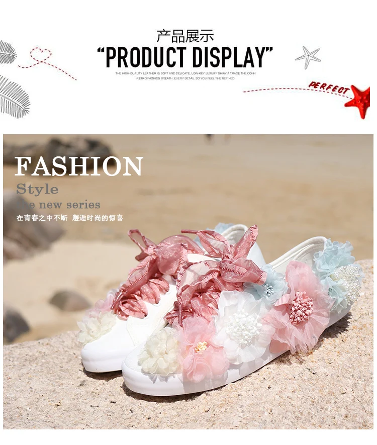 Women's Canvas Shoes Lady's Non-Slip Soft Fashion Casual Shoes Four Seasons White Flat Hand-Made Designer 3D Flower 35-44