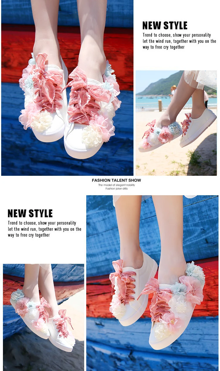 Women's Canvas Shoes Lady's Non-Slip Soft Fashion Casual Shoes Four Seasons White Flat Hand-Made Designer 3D Flower 35-44
