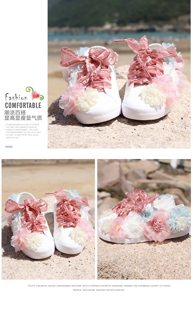Women's Canvas Shoes Lady's Non-Slip Soft Fashion Casual Shoes Four Seasons White Flat Hand-Made Designer 3D Flower 35-44
