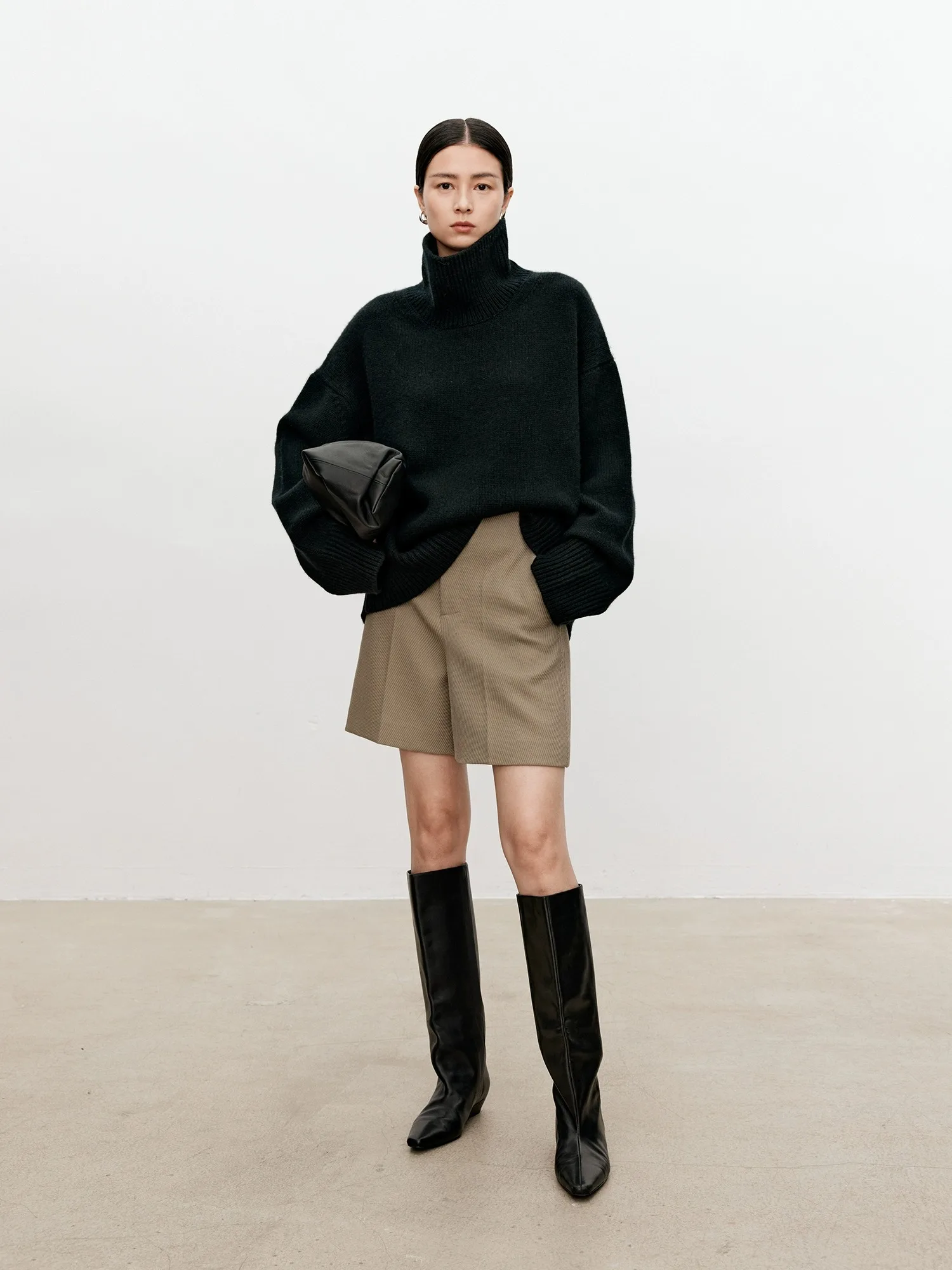 Turtleneck pure cashmere sweater female loose and thick languid lazy wind pullover sweater knitting base WOOL sweater