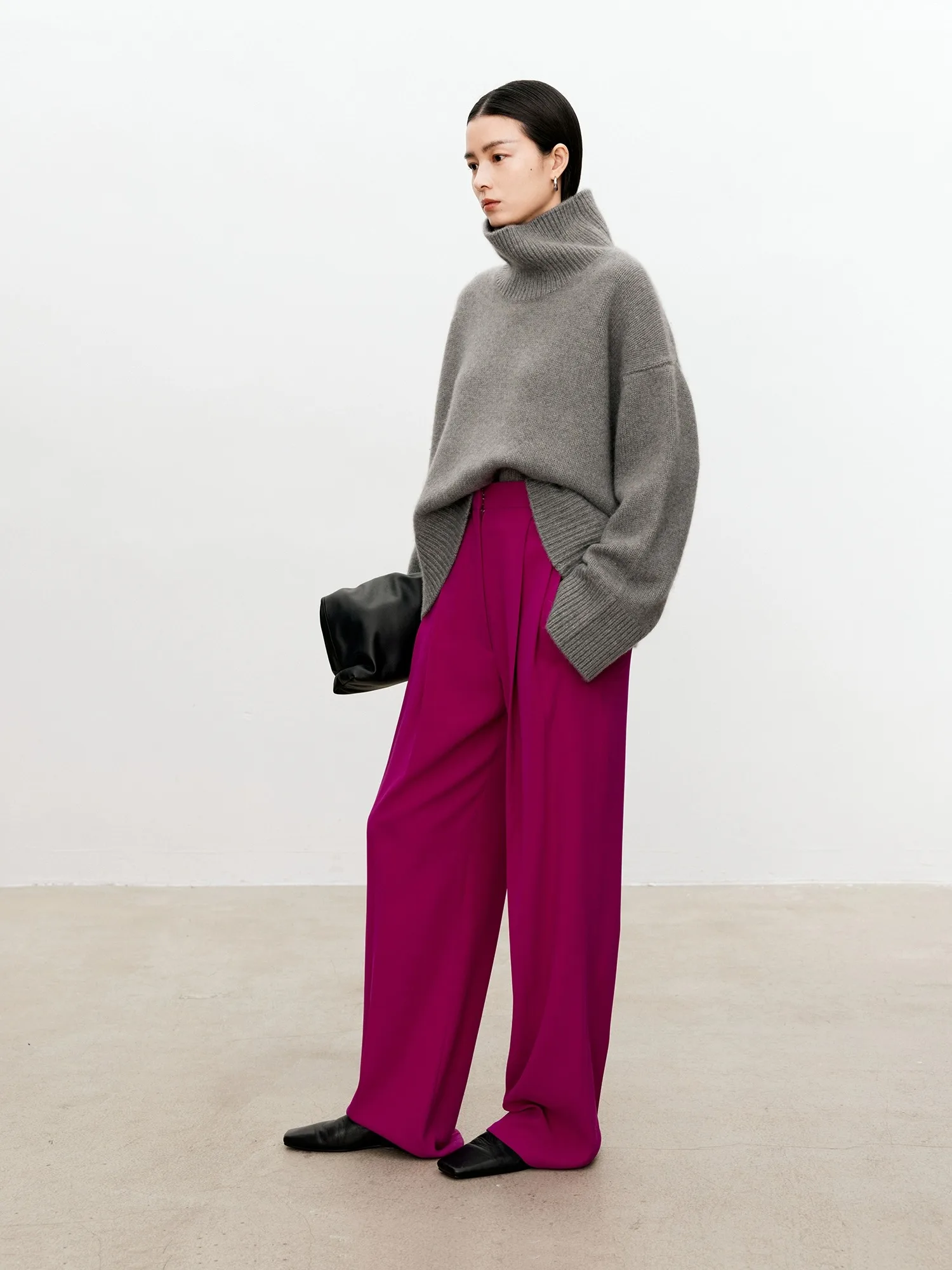 Turtleneck pure cashmere sweater female loose and thick languid lazy wind pullover sweater knitting base WOOL sweater