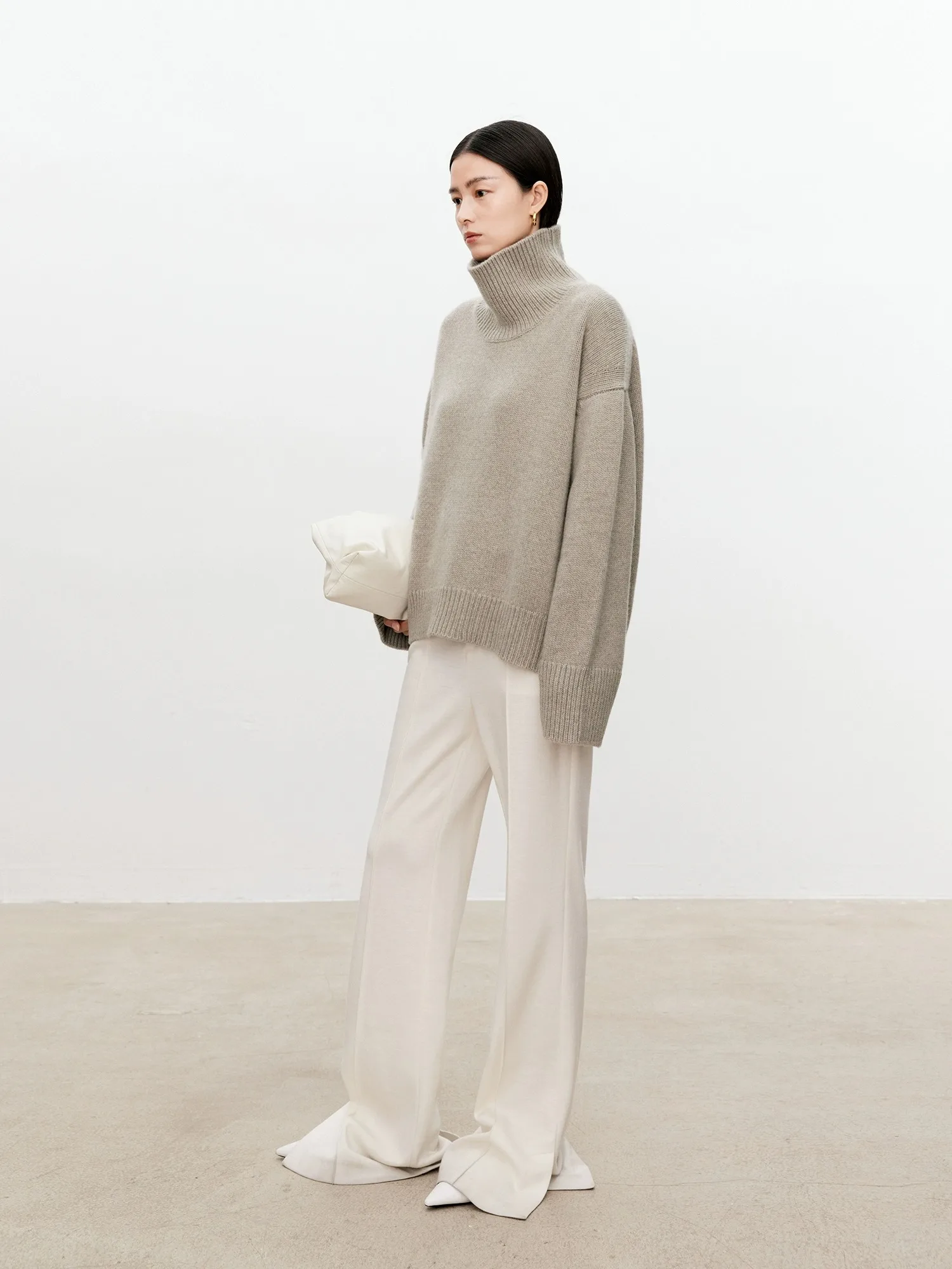 Turtleneck pure cashmere sweater female loose and thick languid lazy wind pullover sweater knitting base WOOL sweater