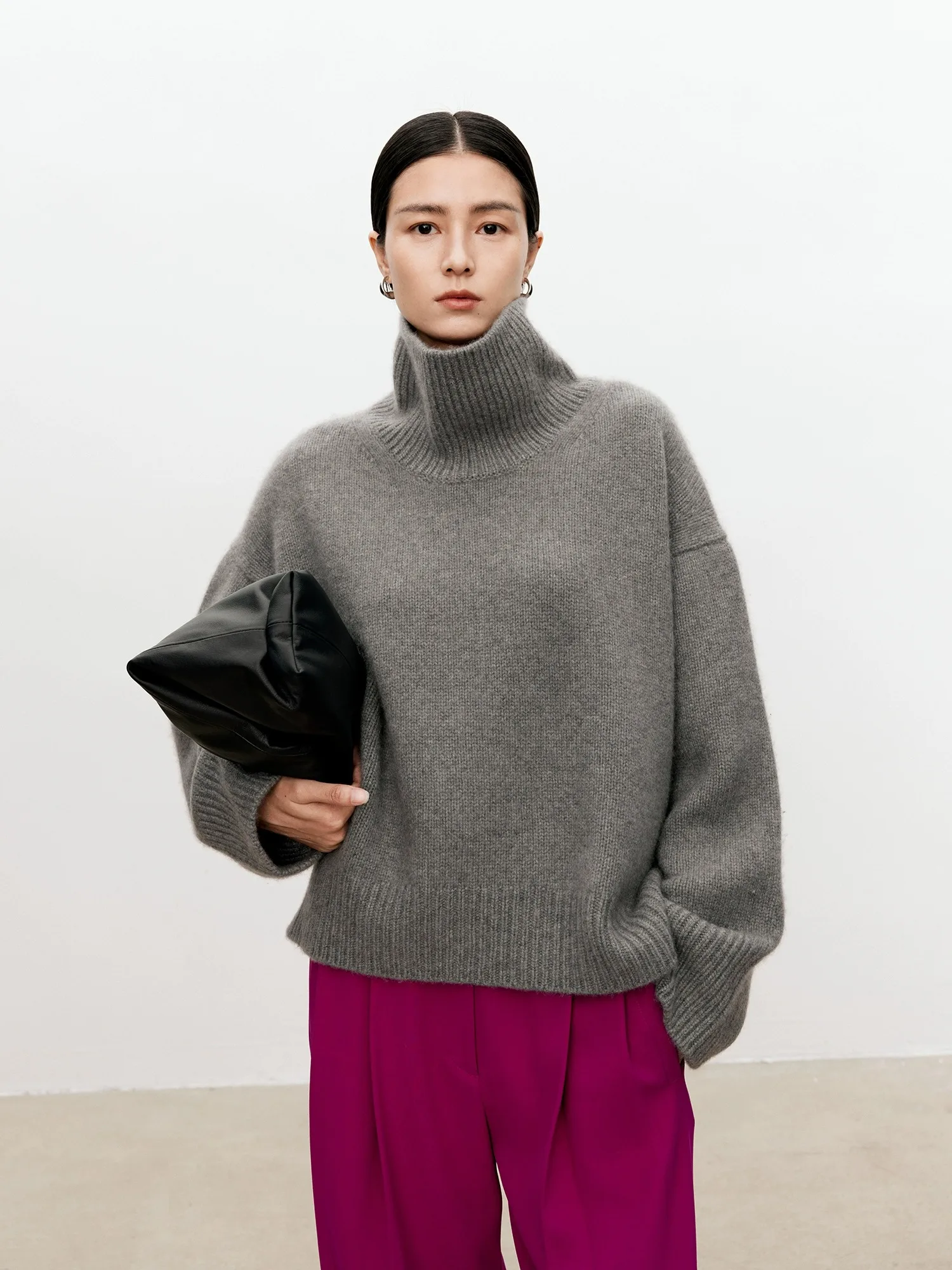 Turtleneck pure cashmere sweater female loose and thick languid lazy wind pullover sweater knitting base WOOL sweater