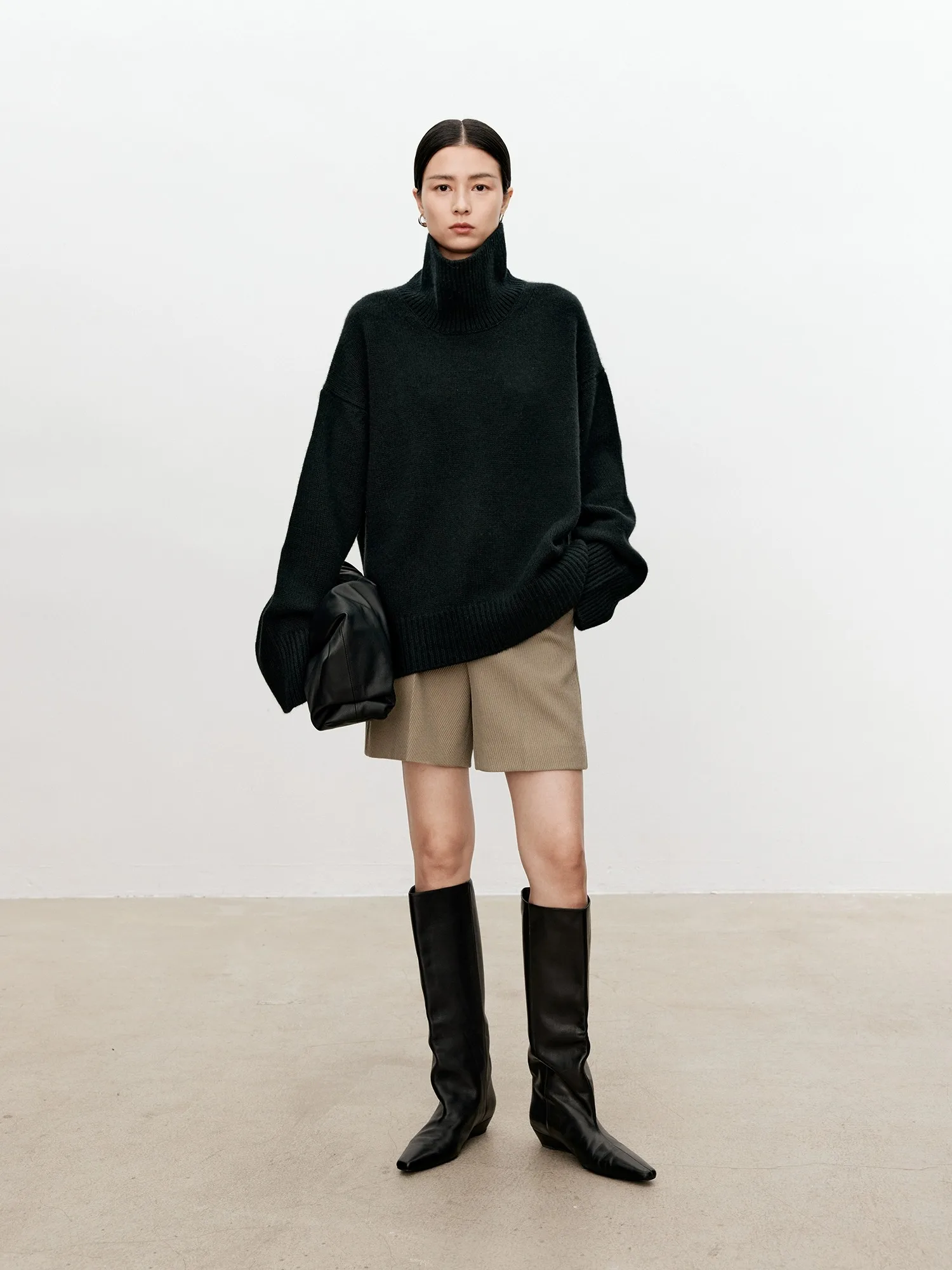 Turtleneck pure cashmere sweater female loose and thick languid lazy wind pullover sweater knitting base WOOL sweater