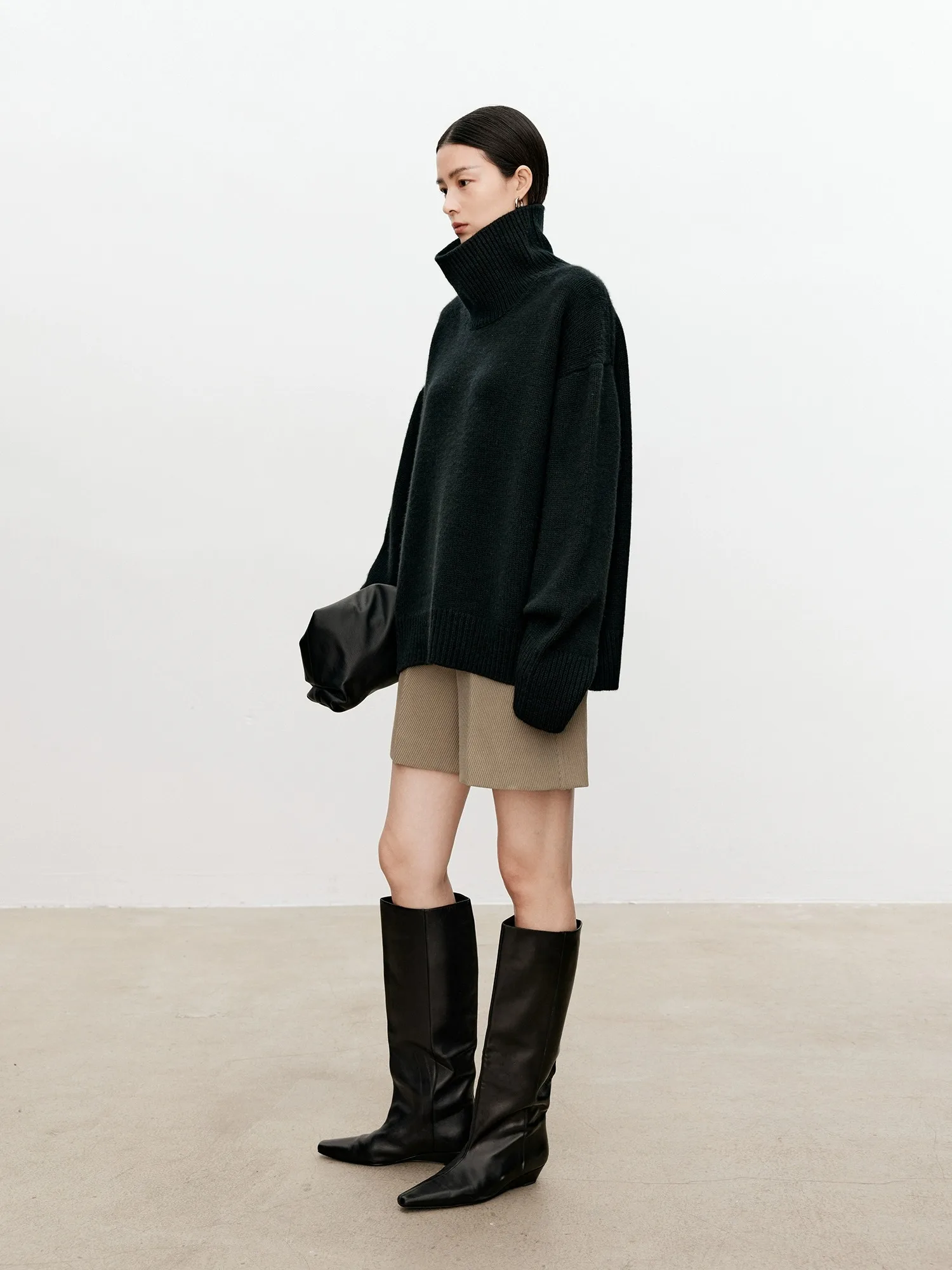 Turtleneck pure cashmere sweater female loose and thick languid lazy wind pullover sweater knitting base WOOL sweater