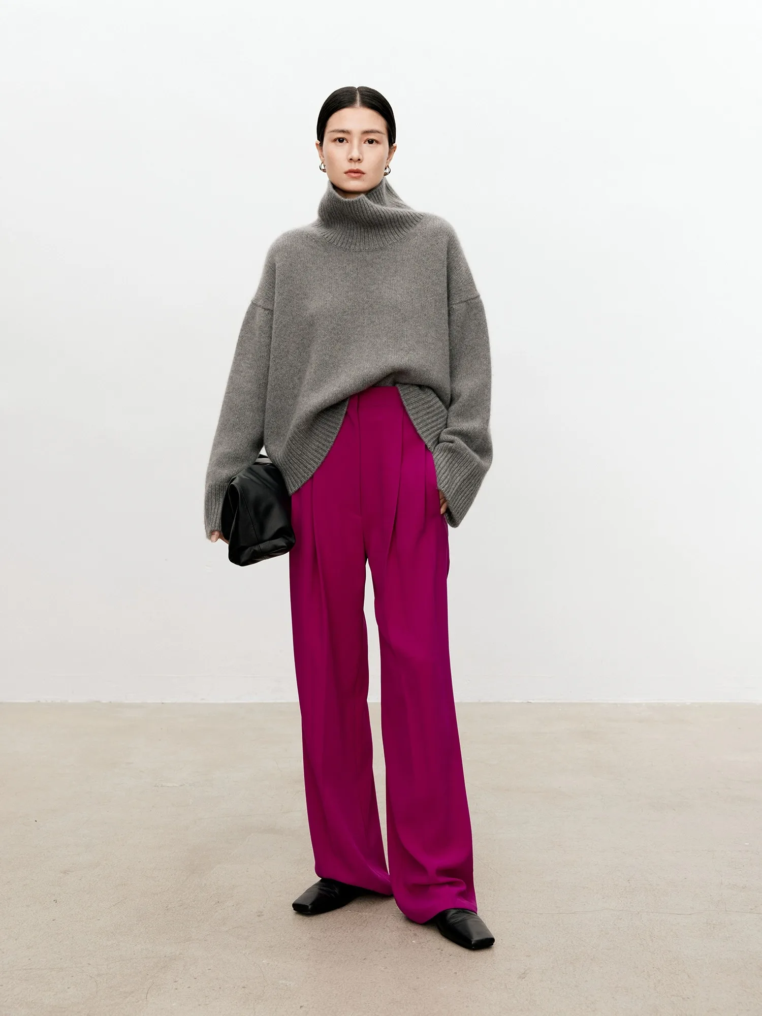 Turtleneck pure cashmere sweater female loose and thick languid lazy wind pullover sweater knitting base WOOL sweater