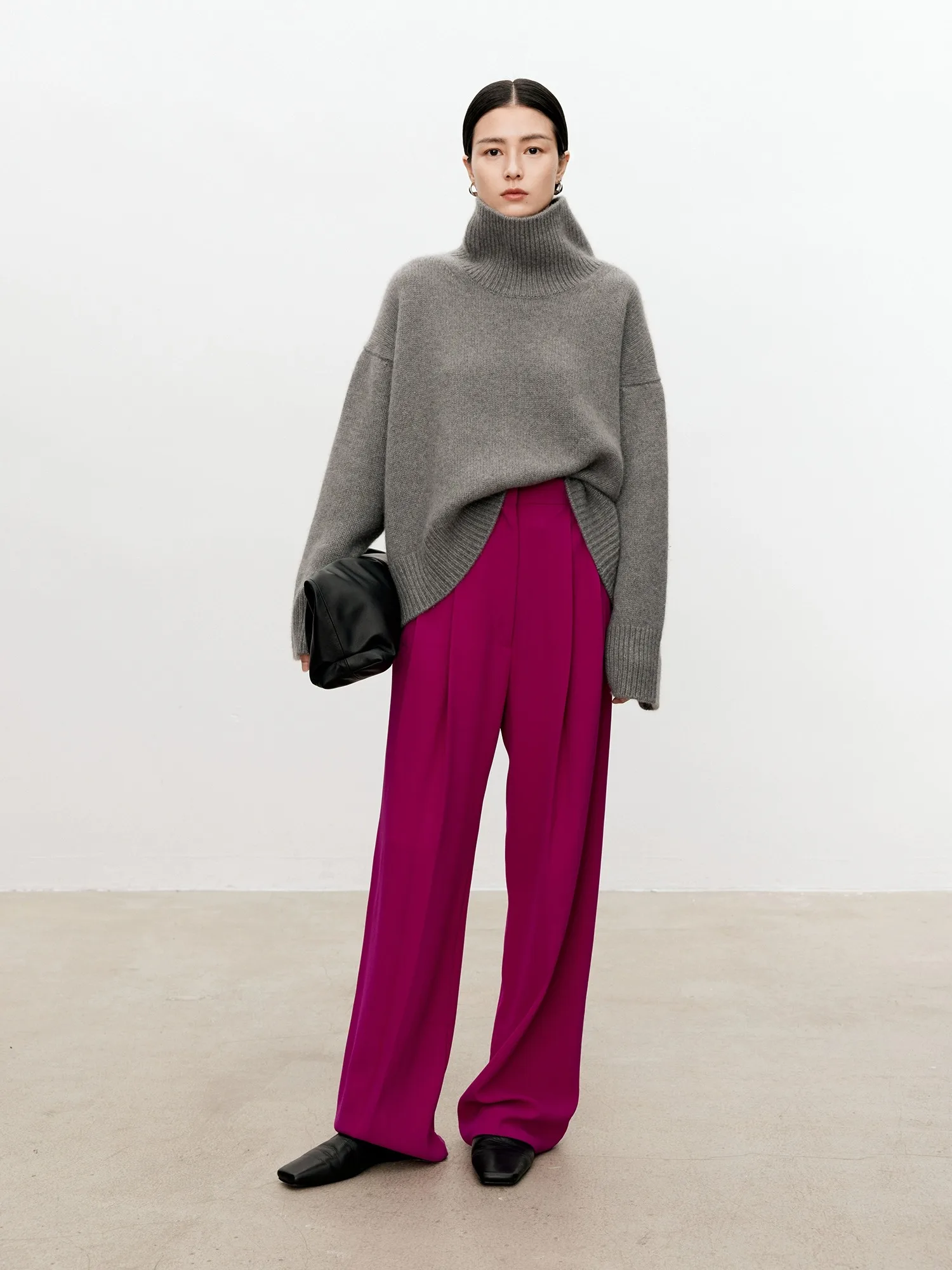 Turtleneck pure cashmere sweater female loose and thick languid lazy wind pullover sweater knitting base WOOL sweater